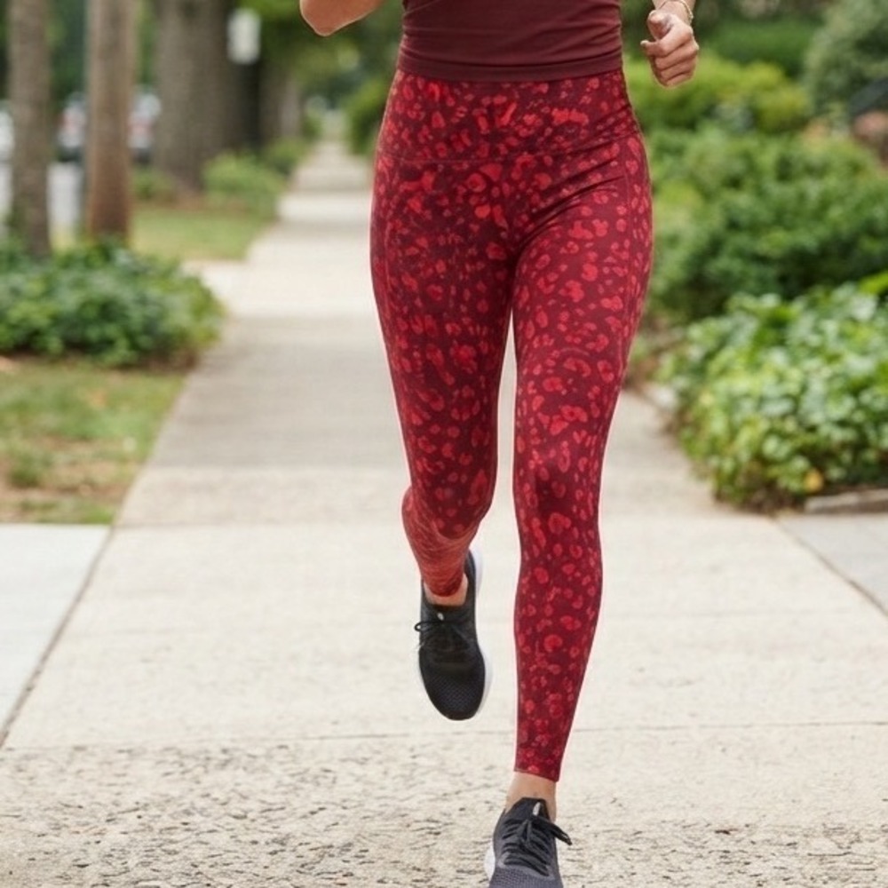 JoyLab Womens Red Leopard Print High Waisted Activewear Leggings Size XS Pocket